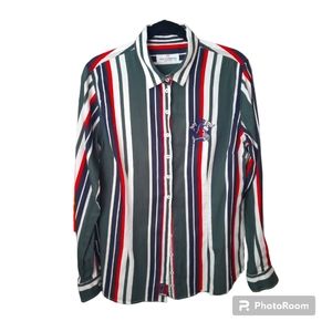 Italian cotton mix shirt. Long sleeves. Striat red, white, green, red, blue.